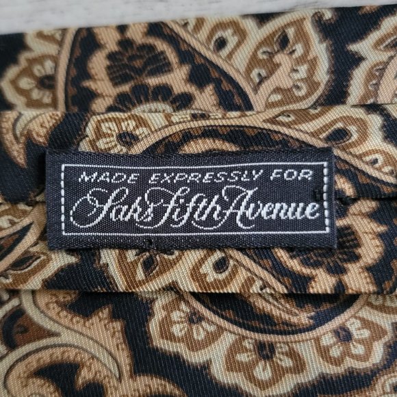 Saks Fifth Avenue Black and Sage Green Paisley Print Necktie 57 x 3.5 - Picture 6 of 10